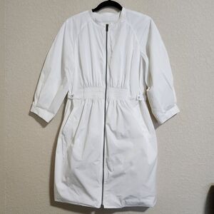 Banana Republic White Zip-front Utility-style Dress Or Lightweight Coat